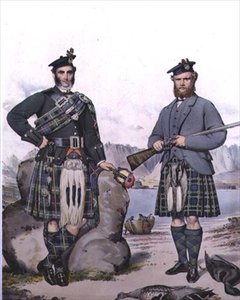 ヴィンセント・ブルックスが1868年頃に彫った「ヘブリディーズ諸島のキルテッド・ハンツマン」（リトグラフ版） 作： Kenneth (after) Macleay