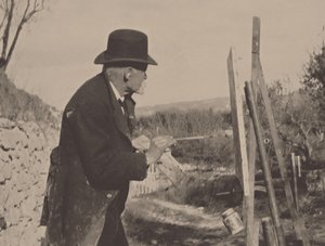 1906年、レ・ローヴで絵を描くポール・セザンヌ。 作： Ker Xavier Roussel