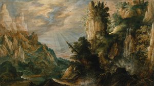 滝のある山岳風景、ca。 1600。
