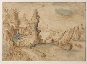 漁船のある架空の海岸シーン、1575-1633 作： Kerstiaen de Keuninck