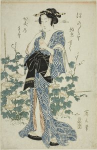 朝顔の横に立つ美女 作： Kikukawa Eizan