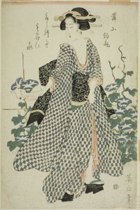 朝顔の横に立つ美女 作： Kikukawa Eizan