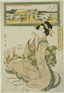『風流東都八景』より 忍ヶ丘の弁財天神社（しのぶが丘弁財天） 作： Kikukawa Eizan