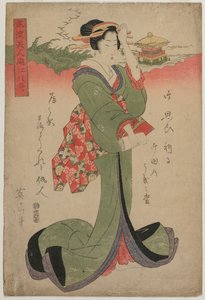 堅田に雁を降る (シリーズ 優雅な女性と琵琶湖八景より) 作： Kikukawa Eizan