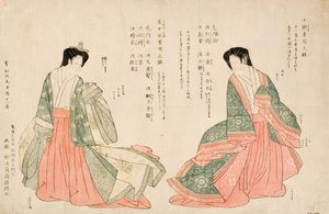1801（木版）の2つの宮廷衣装を着ている女性 作： Kikukawa Eizan