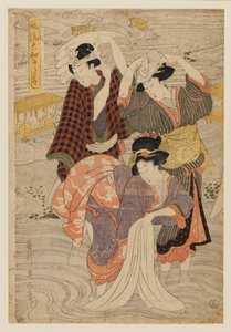 木版画-洗濯女のグループ、19世紀 作： Kikukawa Eizan
