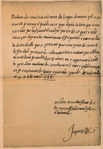 ジェームズ6世王1566-1625から彼の母、メアリー女王1542-1587、1584-5への手紙 作： King James I