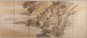 酒呑童子を描いた六曲一双の屏風 1749年～1838年 作： Kishi Ganku