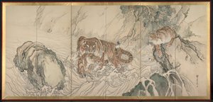 タイガーファミリー、1800年代初頭。 作： Kishi Ganku