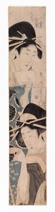 二人の花魁、一人は盃を持つ 1795-1804年頃 （カラー木版画） 作： Kitagawa Kikumaro