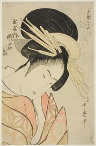 玉屋の明石 吉原七小町図屏風より（玉屋内明石・裏寺・島野） 1794-95年頃（錦絵・大判 作： Kitagawa Utamaro