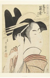 鶴屋家の遊女篠原の胸像。 鶴屋内篠原 遊園地の七人の小町（シリーズタイトル） せいろななこまち 作： Kitagawa Utamaro