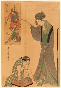 ネズミを捕まえる 作： Kitagawa Utamaro