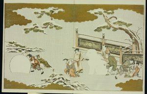 雪獅子を作ったり雪玉を転がしたりする子どもたち「シルバーワールド」 作： Kitagawa Utamaro