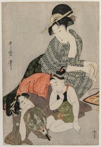 くしの清掃、c。 1790年代後半。 作： Kitagawa Utamaro