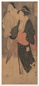 イブニングシャワーのカップル、c。 1800 作： Kitagawa Utamaro