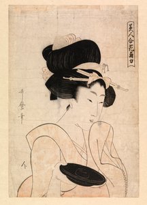 盃を持つ花魁 1790-1806年頃 （カラー木版画） 作： Kitagawa Utamaro
