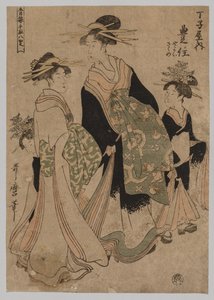 遊女とアテンダント、1753-1806。 作： Kitagawa Utamaro