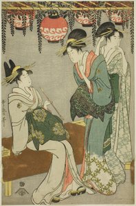 藤棚の下の遊女 作： Kitagawa Utamaro