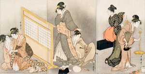 ダブル枕。トリプティク、1794年頃 作： Kitagawa Utamaro