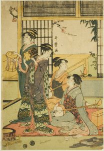 太鼓と三味線 作： Kitagawa Utamaro