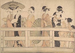 夕方の涼しい風に吹かれながら...橋の上で（1800年頃 作： Kitagawa Utamaro