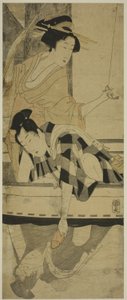 橋の下で釣り 作： Kitagawa Utamaro