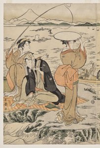 江の島のまな板岩で釣り 作： Kitagawa Utamaro