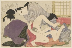 独立した間仕切りで芸者と恋人 願いの糸口（連載タイトル） 作： Kitagawa Utamaro