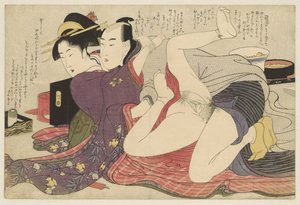 振袖の芸者とその恋人 願いの糸口（連載タイトル） 作： Kitagawa Utamaro