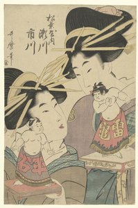 相撲人形を持つ芸者 作： Kitagawa Utamaro