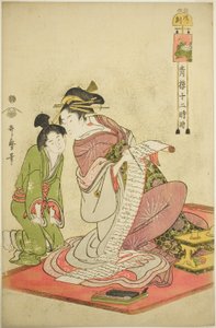 Hour of the Dog (Inu no koku), from the series "Twelve Hours in Yoshiwara (Seiro juni toki tsuzuki)" 作： Kitagawa Utamaro