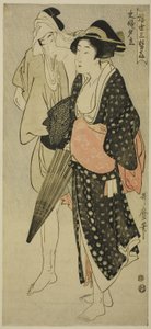 『浮世三関』より 夫婦の夕立 作： Kitagawa Utamaro