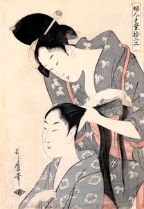 ""La Coiffeuse" (Hairdresser) (Kamiyui) Gravure de Kitagawa Utamar (1753-1806) - c 1798 - Color woodcut - 38x27,6 - Art Gallery of South Australia 作： Kitagawa Utamaro