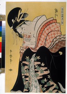 小木茶屋の美しい滝川。 シリーズ The Contemporary Beautiful Celebrities (現代の有名な美しさ)。 喜多川歌麿（1754-1806）の素描。 強い水 作： Kitagawa Utamaro