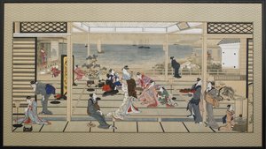 18世紀後半の相模土蔵での月光の歓楽。 作： Kitagawa Utamaro