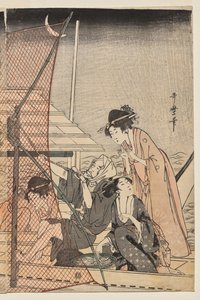 夜の網漁 作： Kitagawa Utamaro