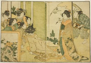 大名屋敷での新春漫才（絵本『絵本四季の花』より）：絵本 四季の花」1巻より 作： Kitagawa Utamaro