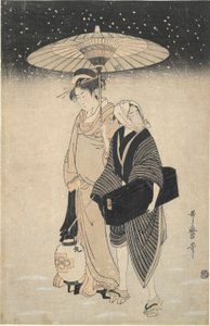 雪中ナイトパス 作： Kitagawa Utamaro