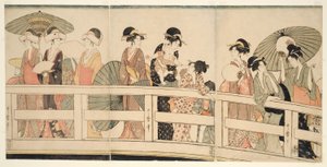 オン とｐ 案ｄ べねあｔｈ 呂国 Ｂ理ｄげ （呂国橋 の 上、 した） 作： Kitagawa Utamaro