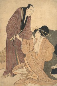 恋人たちの別れ。宮廷女官とその恋人、1800年頃 作： Kitagawa Utamaro