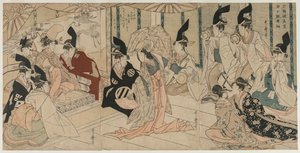 1790年代後半の劇「忠臣の宝庫忠臣蔵」からの抜粋。 作： Kitagawa Utamaro