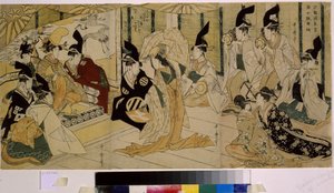 鶴岡若宮神社の神事で舞う静御前。 静御前（12世紀）、源義経（1159-1189）の舞踏家で愛人。 喜多川歌麿 (1754-1806) の作品、エッチング、1796 年頃。 日本美術