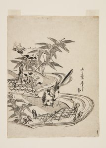 スズメ（カラー木版画 作： Kitagawa Utamaro