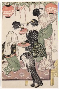wistaria espalier、1795年の下の茶屋の女の子 作： Kitagawa Utamaro