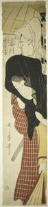 宮廷女官梅川と宅急便の忠兵衛（梅川・忠兵衛） 1797年頃（錦絵・柱絵）