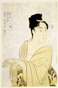 歌麿・喜多川（1753-1806）の「婦人人相学十種」シリーズのうちの「派手好きタイプ」、1793年頃 - カラー木版、34,2x22,6 - プライベート・コレクション 作： Kitagawa Utamaro