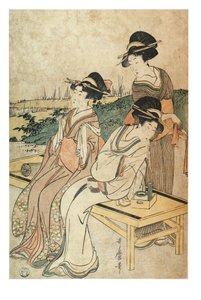 風景の中の3人の女性、余暇、1800〜1801年頃（紙に木版画） 作： Kitagawa Utamaro