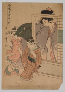 2人の子供とブラインドマンブラフを演奏する女性、1753-1806年。