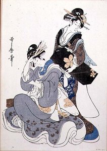 二人の女性像（カラー木版画 作： Kitagawa Utamaro